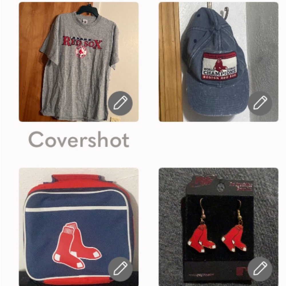 3P=Boston Red Socks🧢+bag+enamel earrings NIP 1.5”+🔴Socks tee SzL+🧸⚾️